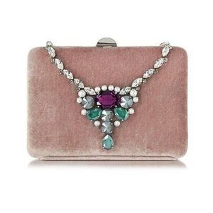Rodo Handbags Antique Pink Velvet Collier Clutch w/Crystals NWT